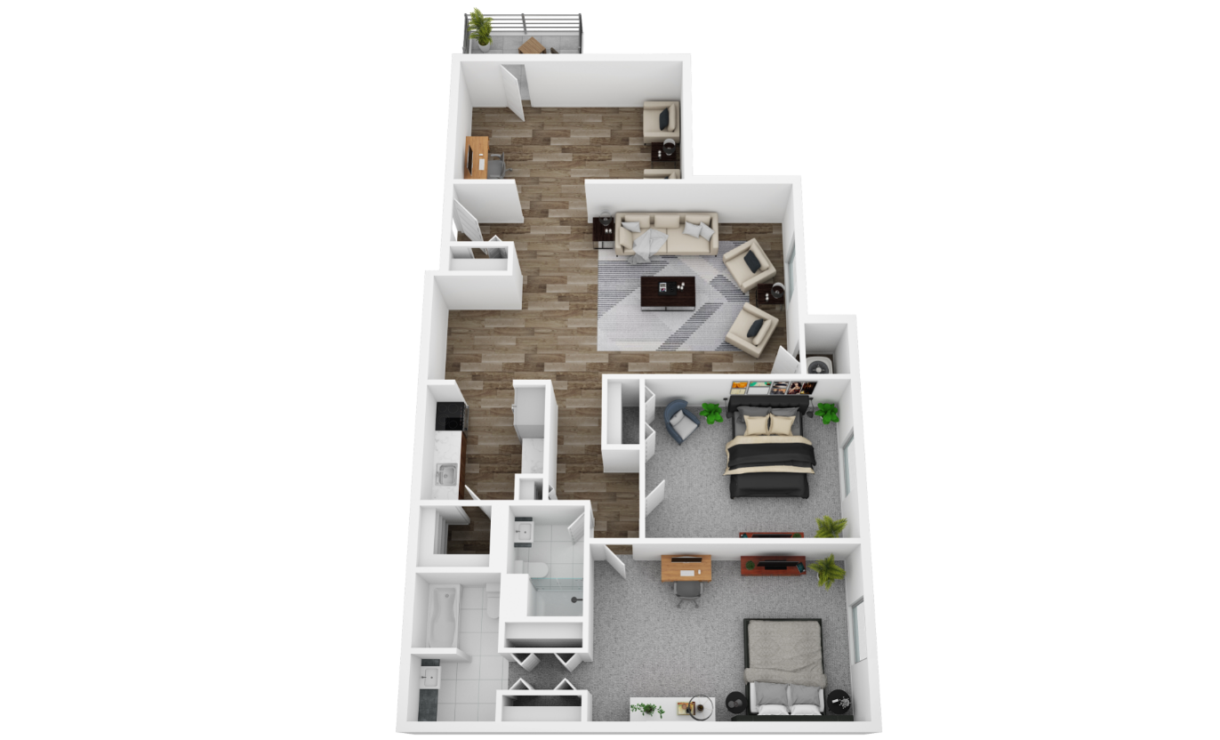 Floor plan for 2 beds, 2 baths, 1100 sqft